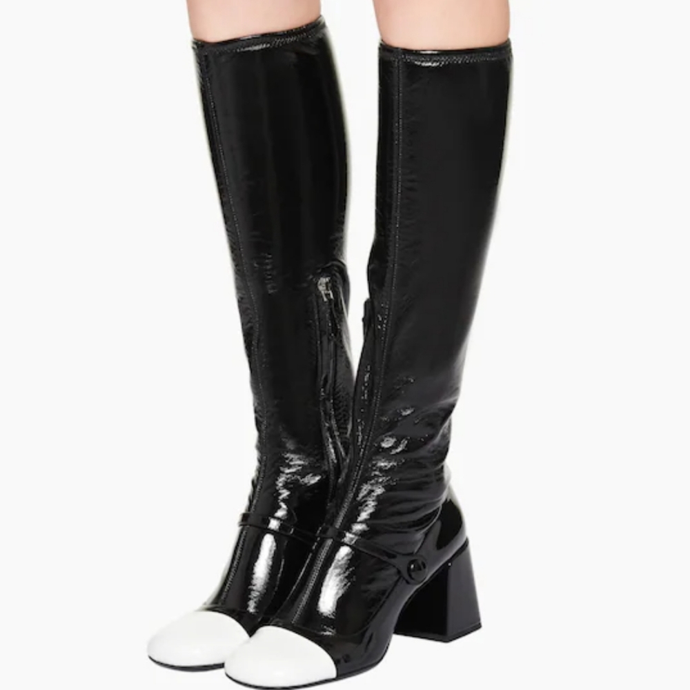 60s patent leather knee high boot